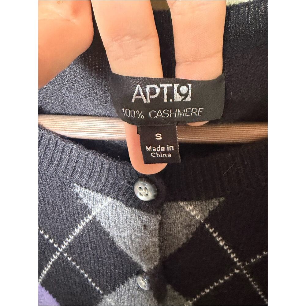 APT. 9 100% Cashmere Argyle Cardigan Black Purple Preppy Y2K Small - Picture 4 of 5